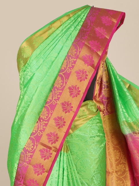 

Pothys Green & Pink Floral Jute Silk Saree