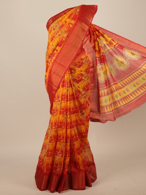 

Pothys Yellow & Red Ethnic Motifs Saree