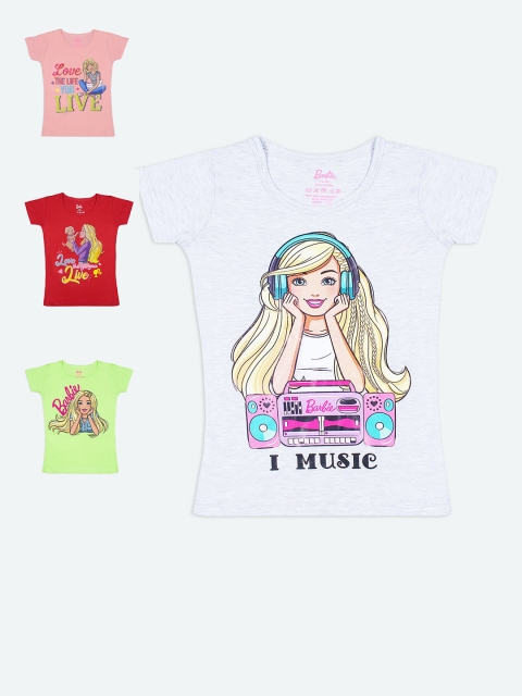 Barbie Girls Cotton Set Of 4 Printed T-shirt, Multi