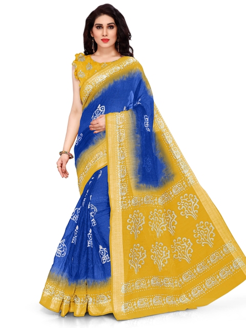 

KALINI Blue & Yellow Ethnic Motifs Zari Border Saree