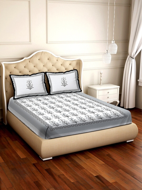 

BELLA CASA White & Grey Ethnic Motifs 350 TC King Bedsheet with 2 Pillow Covers