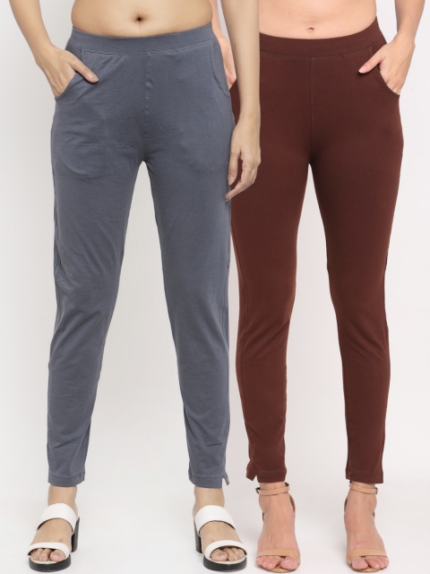

NEUDIS Women Pack Of 2 Solid Ankle-Length Leggings, Brown
