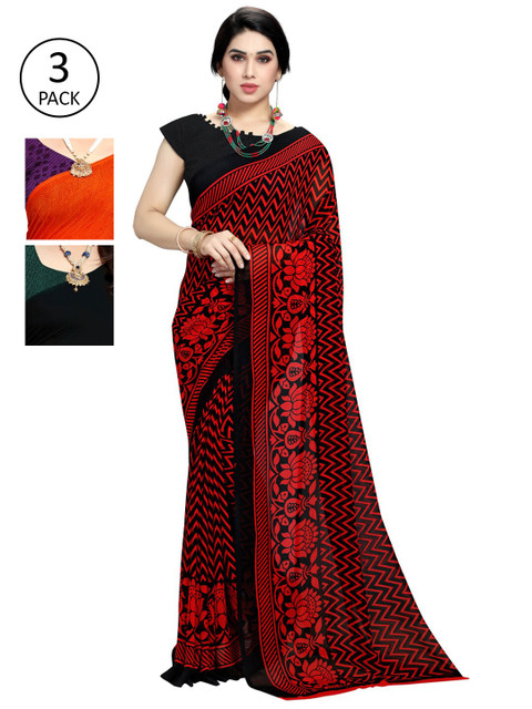 

KALINI Pack of 3 Printed Poly Georgette Sarees, Multi
