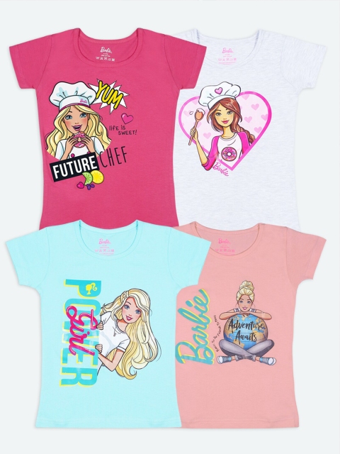 

Barbie Girls Multicoloured Pack of 4 Printed T-shirt, Multi