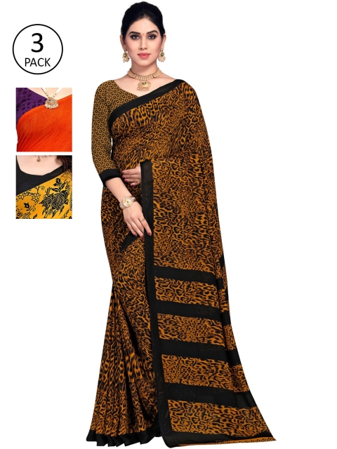 

KALINI Multicoloured Set of 3 Poly Georgette Saree, Multi
