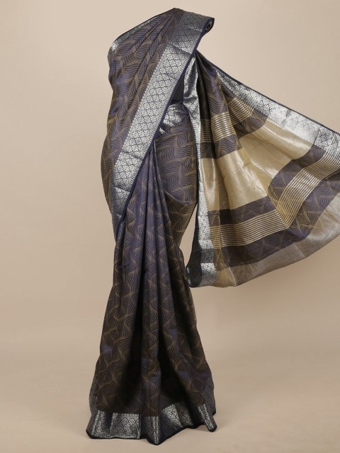 

Pothys Navy Blue & Olive Green Zari Jute Silk Saree