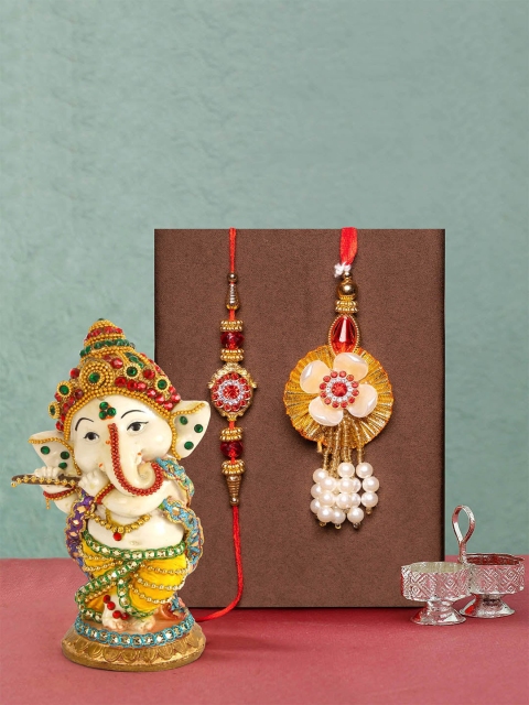 

TIED RIBBONS Multicolored Bhaiya Bhabhi Lumba Rakhi with Ganesha Idol Combo Gift Set, Multi