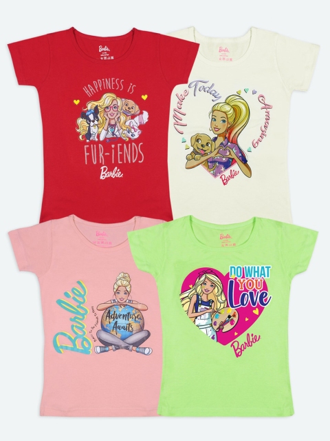 

Barbie Girls Cotton Set Of 4 Printed T-shirt, Cream