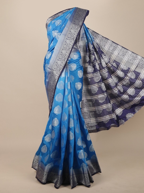 

Pothys Blue & Silver-Toned Ethnic Motifs Zari Jute Silk Saree