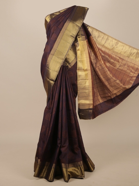 

Pothys Navy Blue & Gold-Toned Woven Design Zari Jute Silk Saree