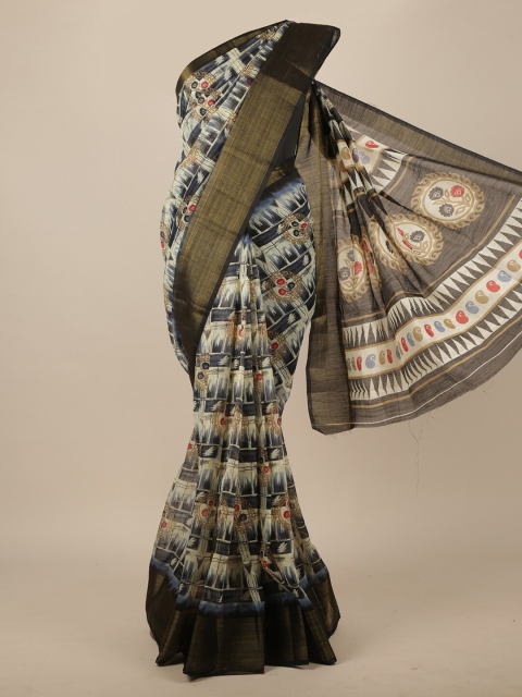 

Pothys Cream-Coloured & Black Printed Saree