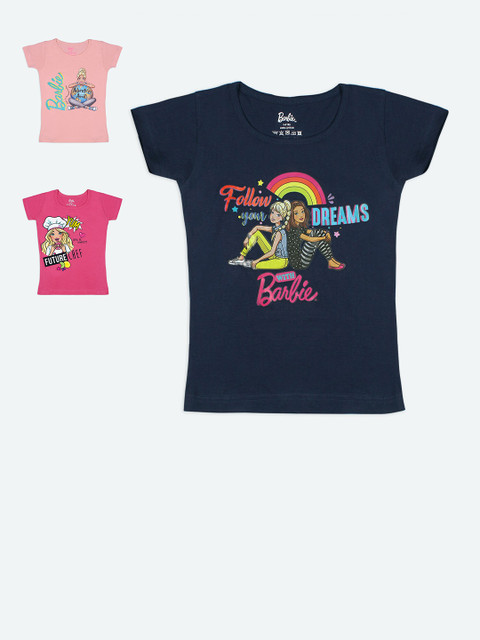 

Barbie Girls Pack Of 3 Barbie Printed T-shirt, Navy blue