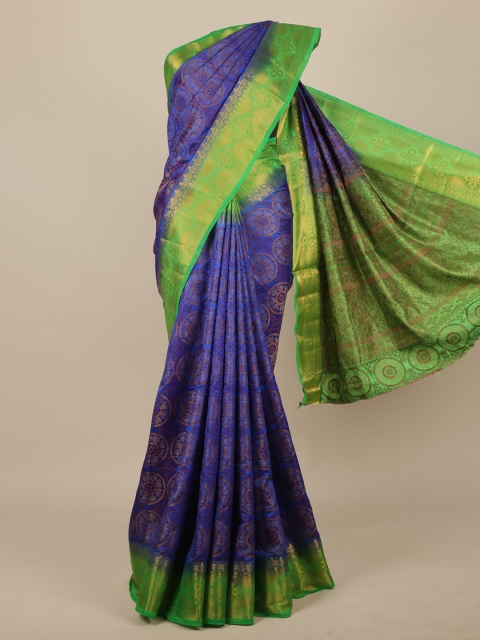 

Pothys Blue & Green Floral Zari Jute Silk Saree