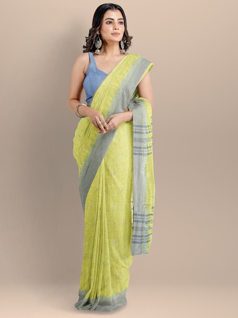 

BharatSthali Green & Grey Ethnic Motifs Pure Cotton Block Print Saree