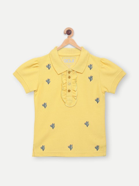 

GOJI Girls Yellow Printed Front Embellished T-shirt