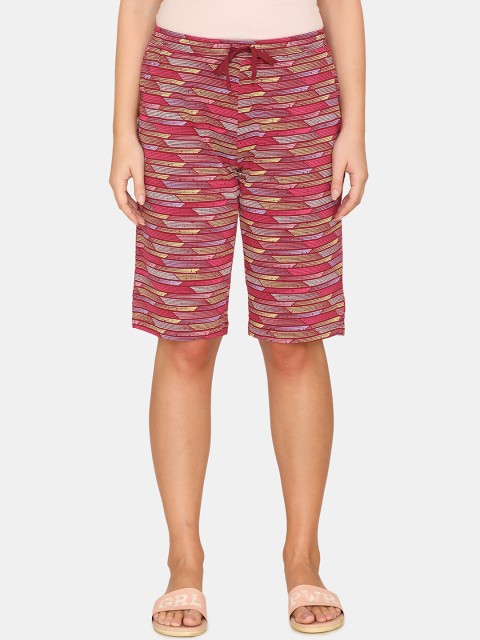 

Zivame Women Red Printed Mid-Rise Cotton Lounge Shorts