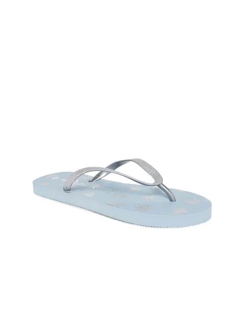 

Forever Glam by Pantaloons Women Blue & Silver-Toned Printed Thong Flip-Flops