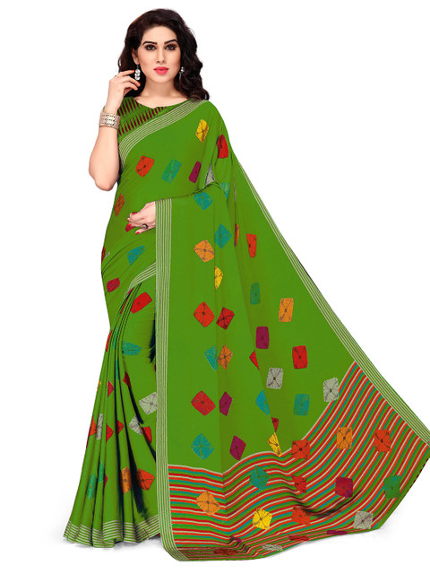 

KALINI Green & Yellow Bandhani Saree