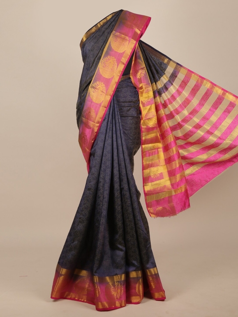 

Pothys Navy Blue & Pink Woven Design Zari Jute Silk Saree