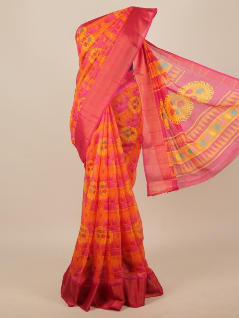 

Pothys Orange & Pink Ethnic Motifs Zari Saree