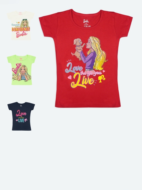 

Barbie Girls Multicoloured Typography 4 Printed Extended Sleeves Applique T-shirt, Multi