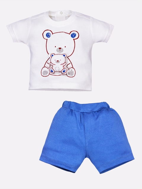 

BABY GO Boys White & Blue Printed T-shirt with Shorts