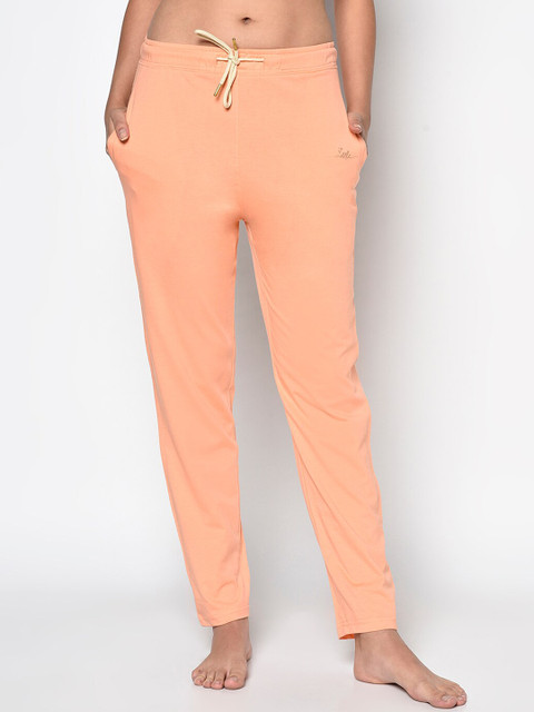 

METTLE Women Peach-Coloured Solid Cotton Lounge Pants