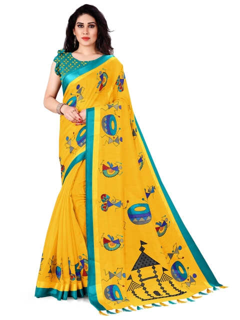 

KALINI Yellow & Blue Warli Print Saree