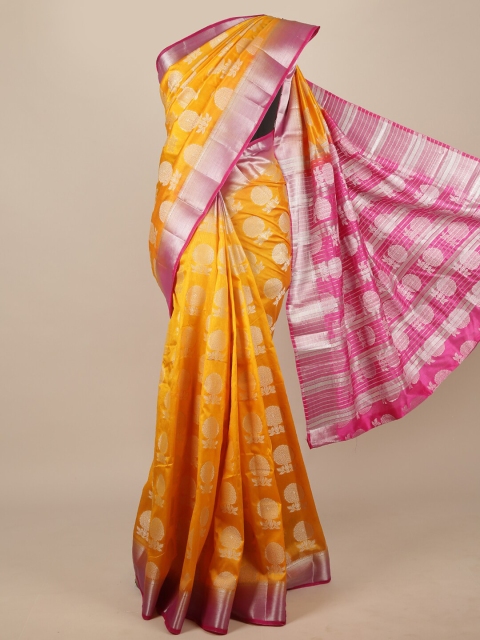 

Pothys Yellow & Pink Floral Zari Jute Silk Saree