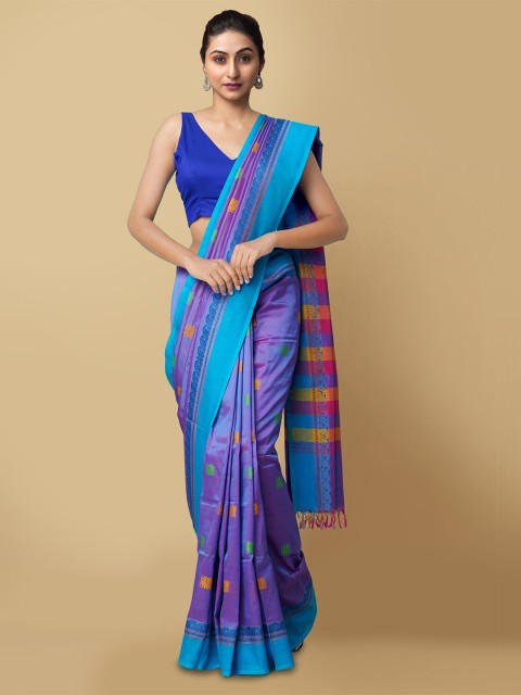 

Unnati Silks Violet & Blue Ethnic Motifs Chettinad Saree