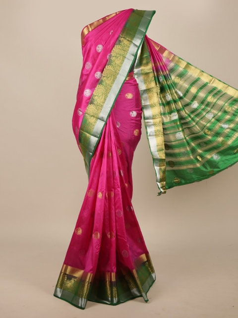 

Pothys Pink & Green Ethnic Motifs Jute Silk Saree