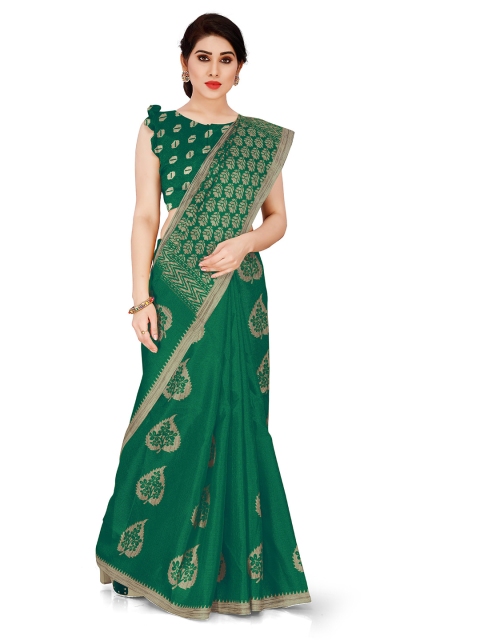 

KALINI Green & Beige Ethnic Motifs Art Silk Khadi Saree