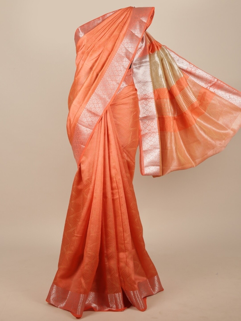 

Pothys Peach-Coloured & Silver-Toned Woven Design Zardozi Jute Silk Saree