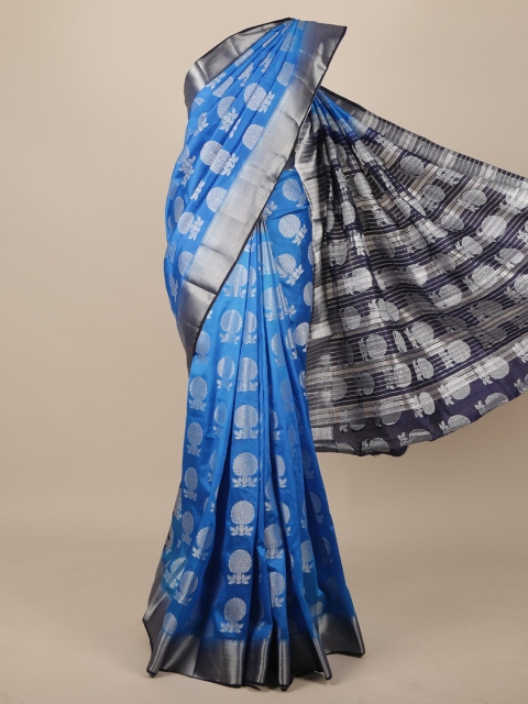 

Pothys Blue & Silver-Toned Ethnic Motifs Zari Jute Silk Saree