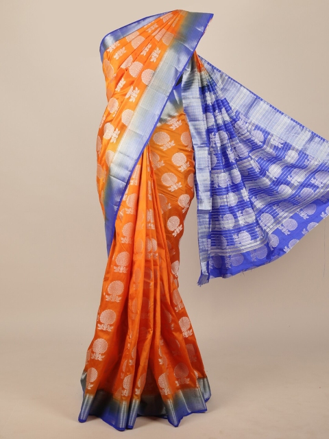 

Pothys Orange & Blue Woven Design Jute Silk Saree