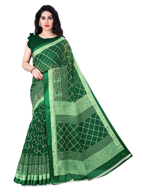 

KALINI Green Ethnic Motifs Poly Cotton Saree