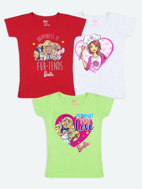 

Barbie Girls Pack Of 3 Printed T-shirt, Red