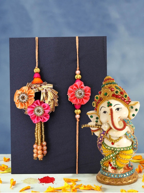 

TIED RIBBONS Multicolored Lumba Rakhi Set with Ganesha Idol, Multi