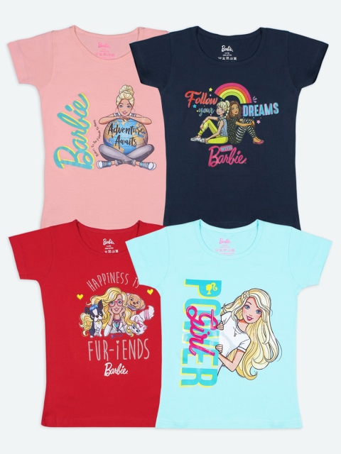 

Barbie Girls Multicoloured Pack of 4 Barbie Printed T-shirt, Multi