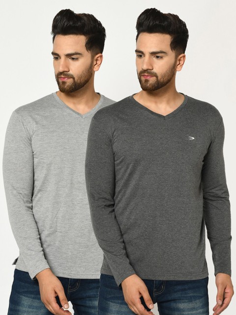 

Duke Men Pack Of 2 Multicoloured V-Neck Slim Fit T-shirts, Multi
