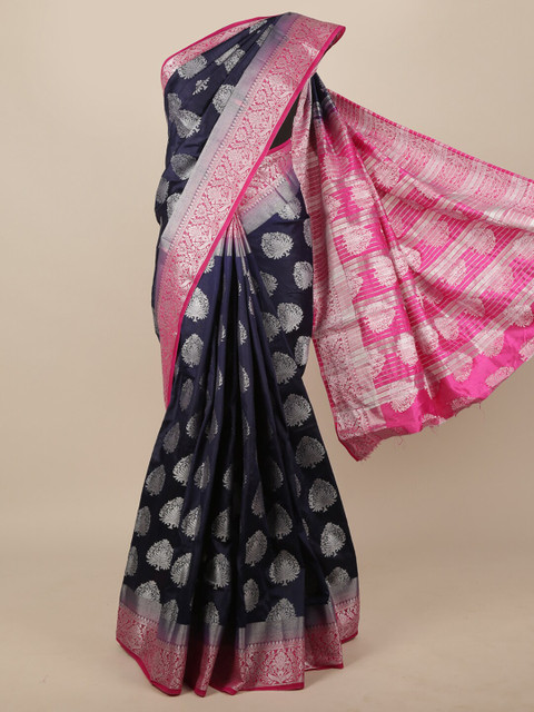 

Pothys Navy Blue & Pink Woven Design Zari Jute Silk Saree
