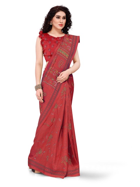 

KALINI Red & Green Ethnic Motifs Silk Blend Saree