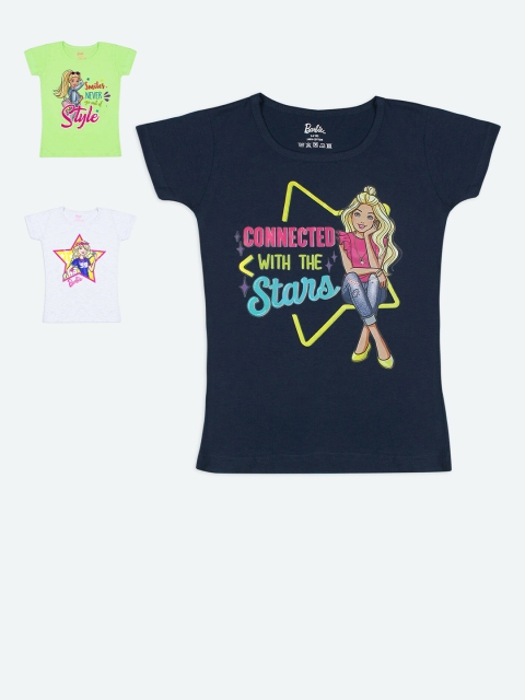 

Barbie Girls Lime Green & Navy Blue 3 Barbie Printed T-shirt