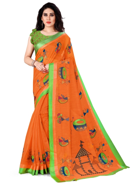 

KALINI Orange & Green Ethnic Motifs Saree