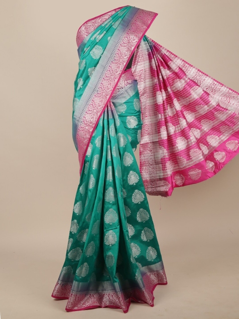 

Pothys Green & Pink Floral Zari Jute Silk Saree