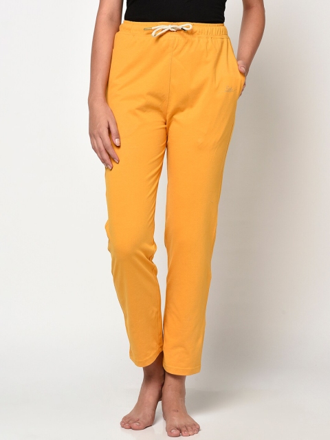

METTLE Women Mustard Yellow Solid Cotton Lounge Pants