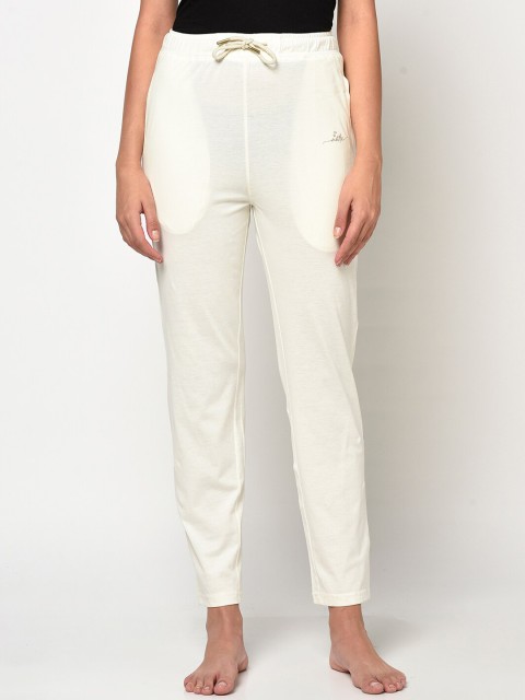 

METTLE Women Off-White Solid Cotton Lounge Pants