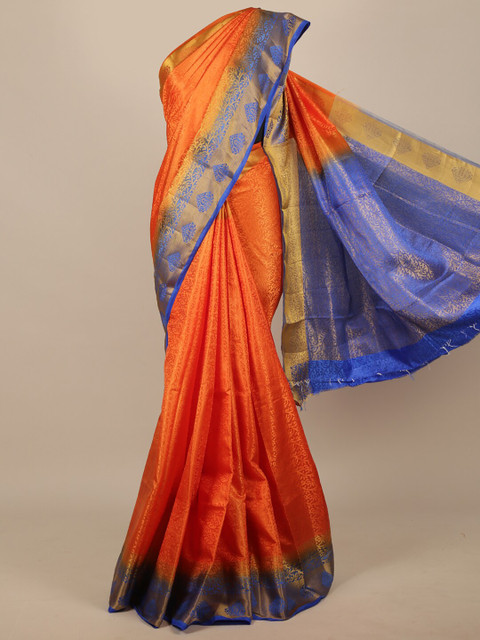 

Pothys Orange & Blue Ethnic Motifs Jute Silk Saree