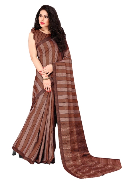 

KALINI Brown & White Striped Silk Blend Saree