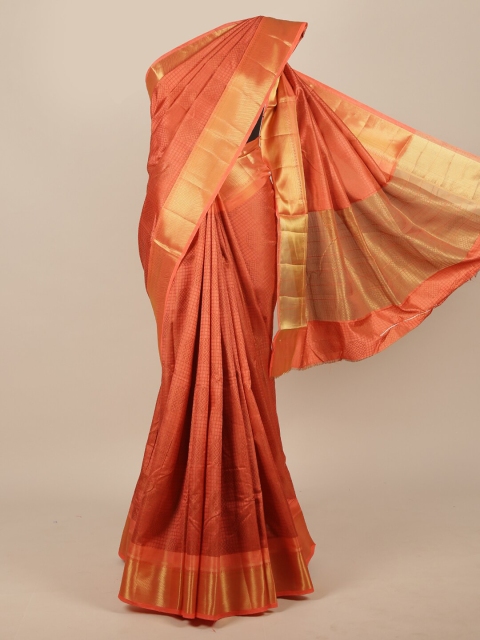 

Pothys Peach-Coloured & Gold-Toned Ethnic Motifs Zari Jute Silk Saree